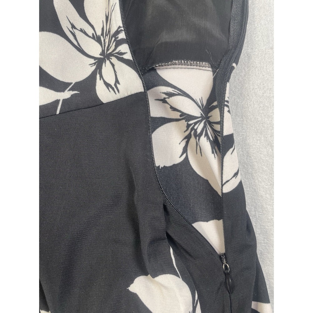 Willow Black/Grey Floral V-Back Ruffled Sleeveless Midi Sun Dress SZ Lg - Picture 7 of 14